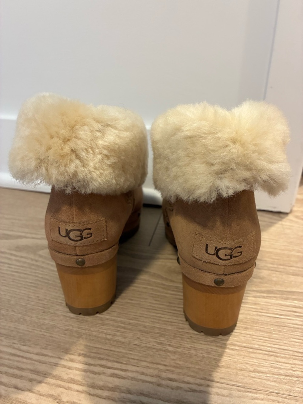 UGG Chestnut Suede Shearling Clog Mules *Never Worn*